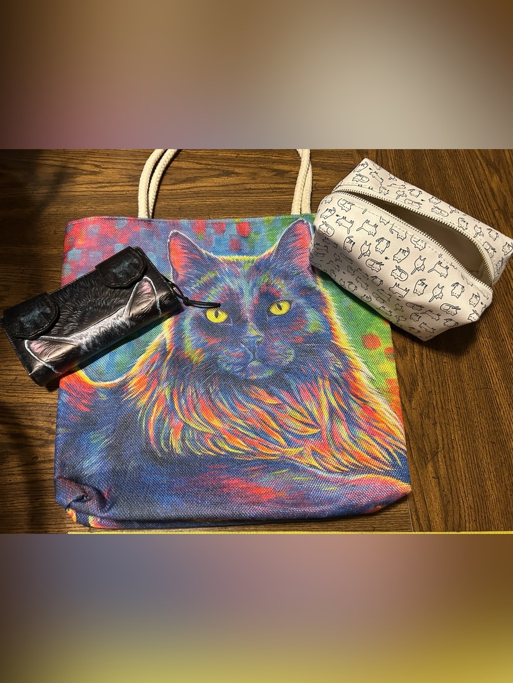 3 bundle Cat Tote Bag / Wallet / Pouch